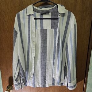 🟡 Black Tape Navy and White Striped Blouse 🟡